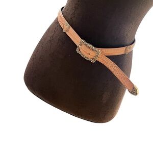Brighton 1” Tan Leather Belt with Ornate Buckle and Silver Tone Heart Detail M